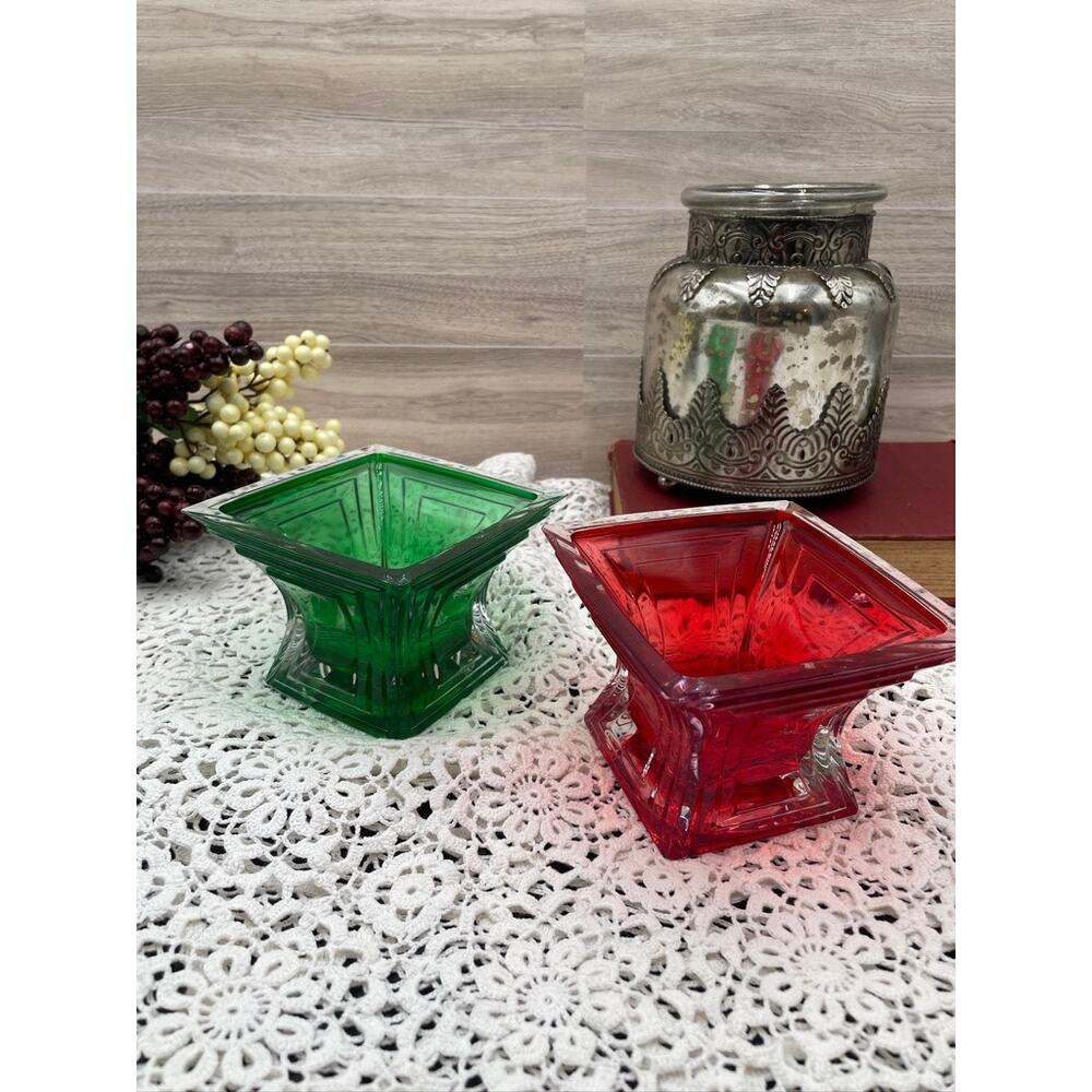 Vintage Glass Mikasa Red and Green Candleholders